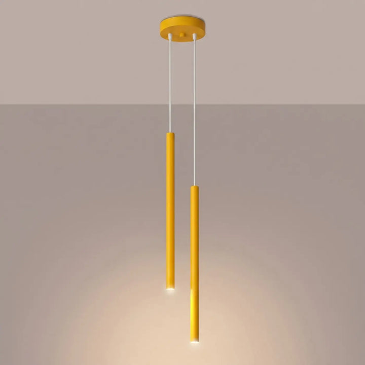 Suspension Pastelo à tube fin jaune, allumée