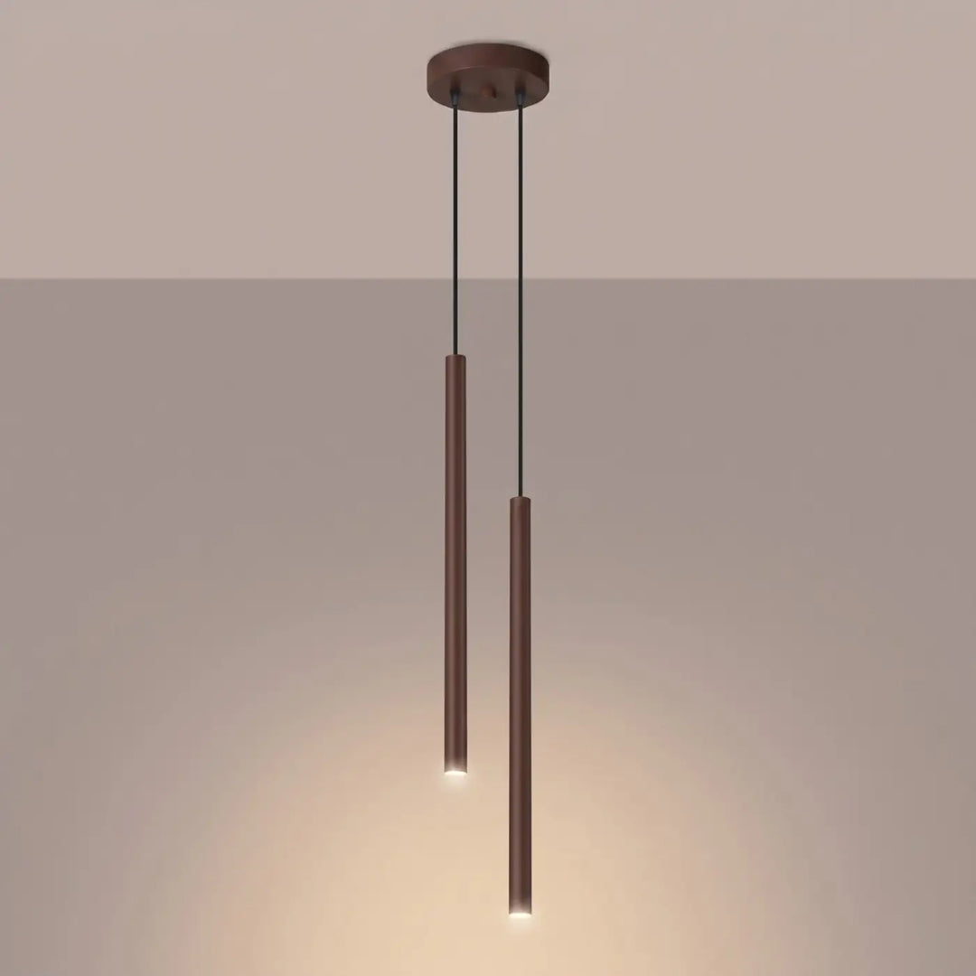 Suspension Pastelo à tube fin marron, allumée