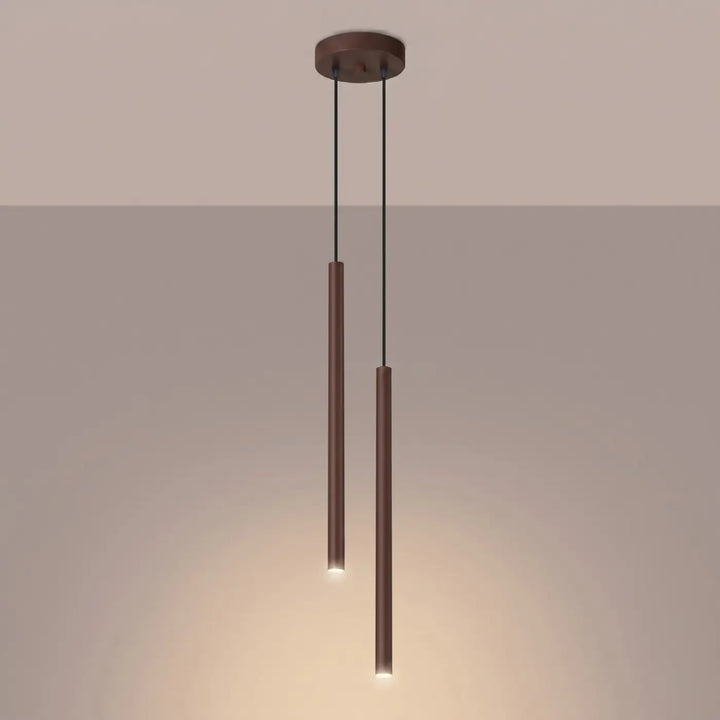 Suspension Pastelo à tube fin marron, allumée