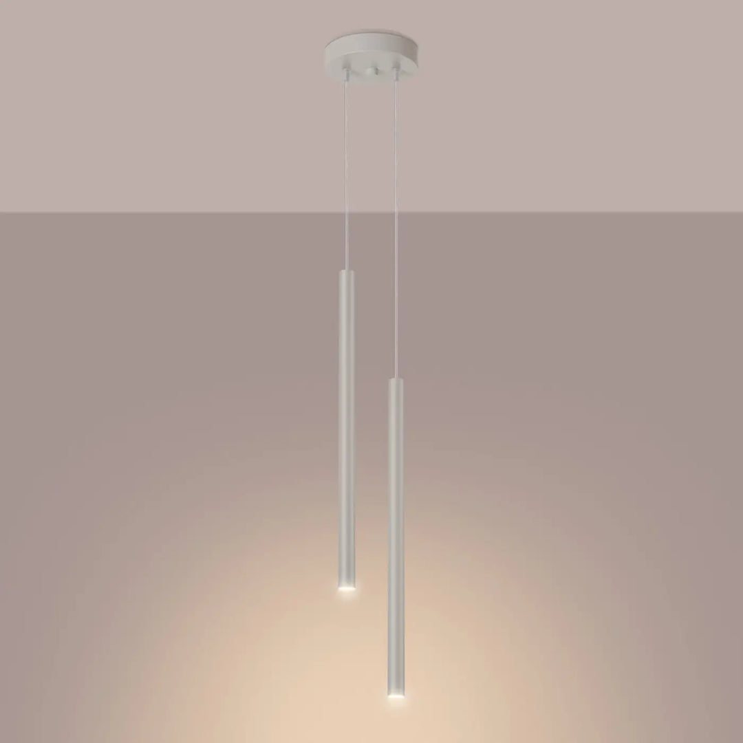 Suspension Pastelo à tube fin beige, allumée