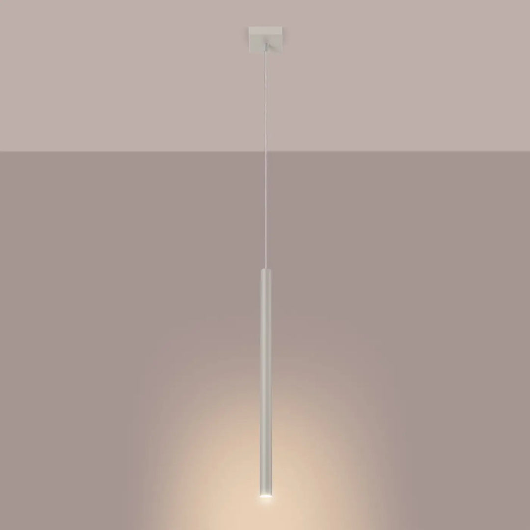 Suspension Pastelo à tube fin beige, allumée