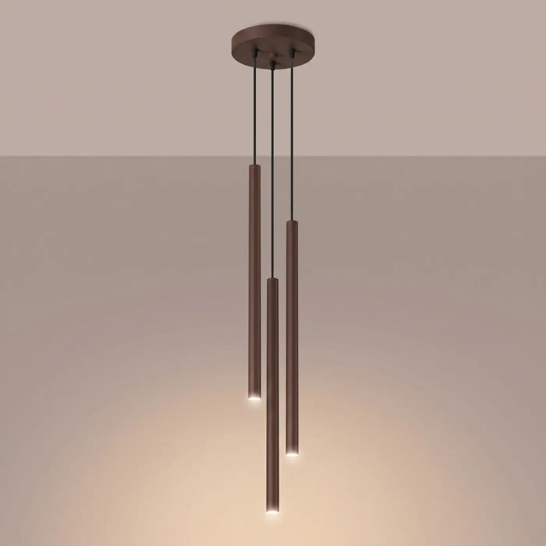 Suspension Pastelo à tube fin marron, allumée