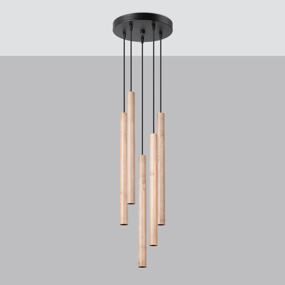 Suspension Pastelo à tube fin en bois naturel, éteinte