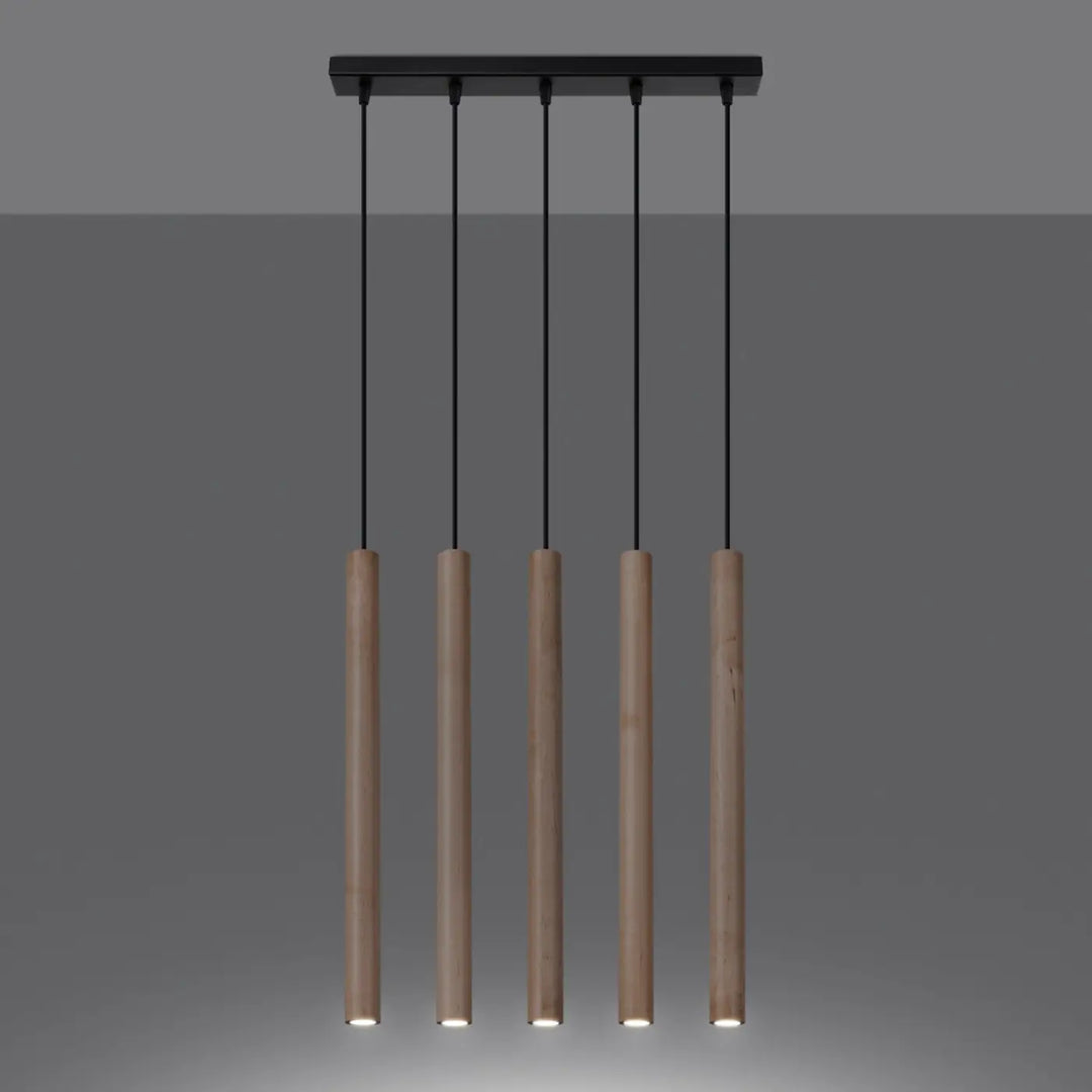 Suspension Pastelo à tube fin en bois naturel, allumée