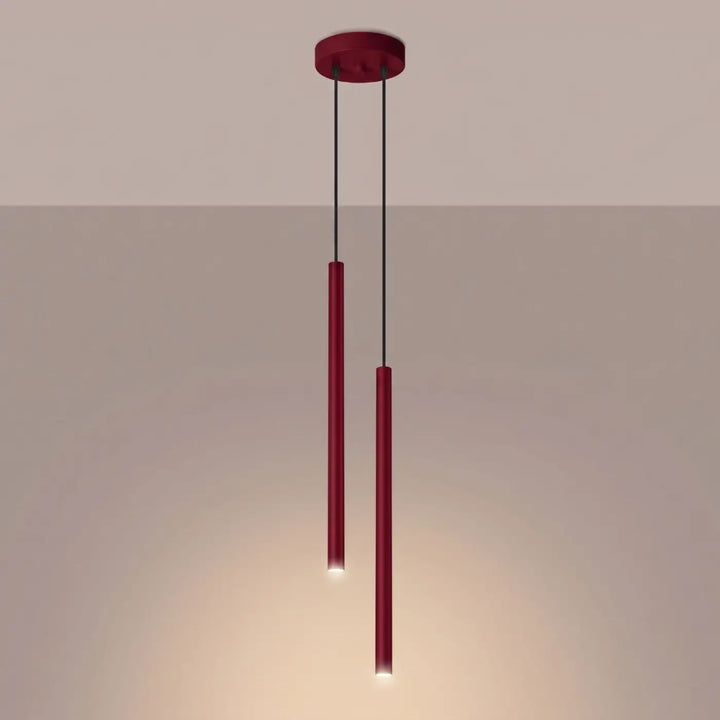 Suspension Pastelo à tube fin bordeaux, allumée