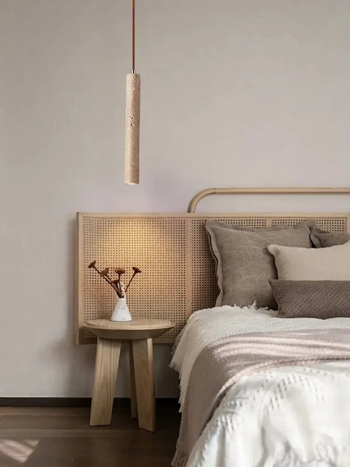 Led Pendant Lamp Long Tube Wood Ceiling Lamp Japan Style Quiet Wind Bedroom Bedside Chandelier Retro Modern travertine