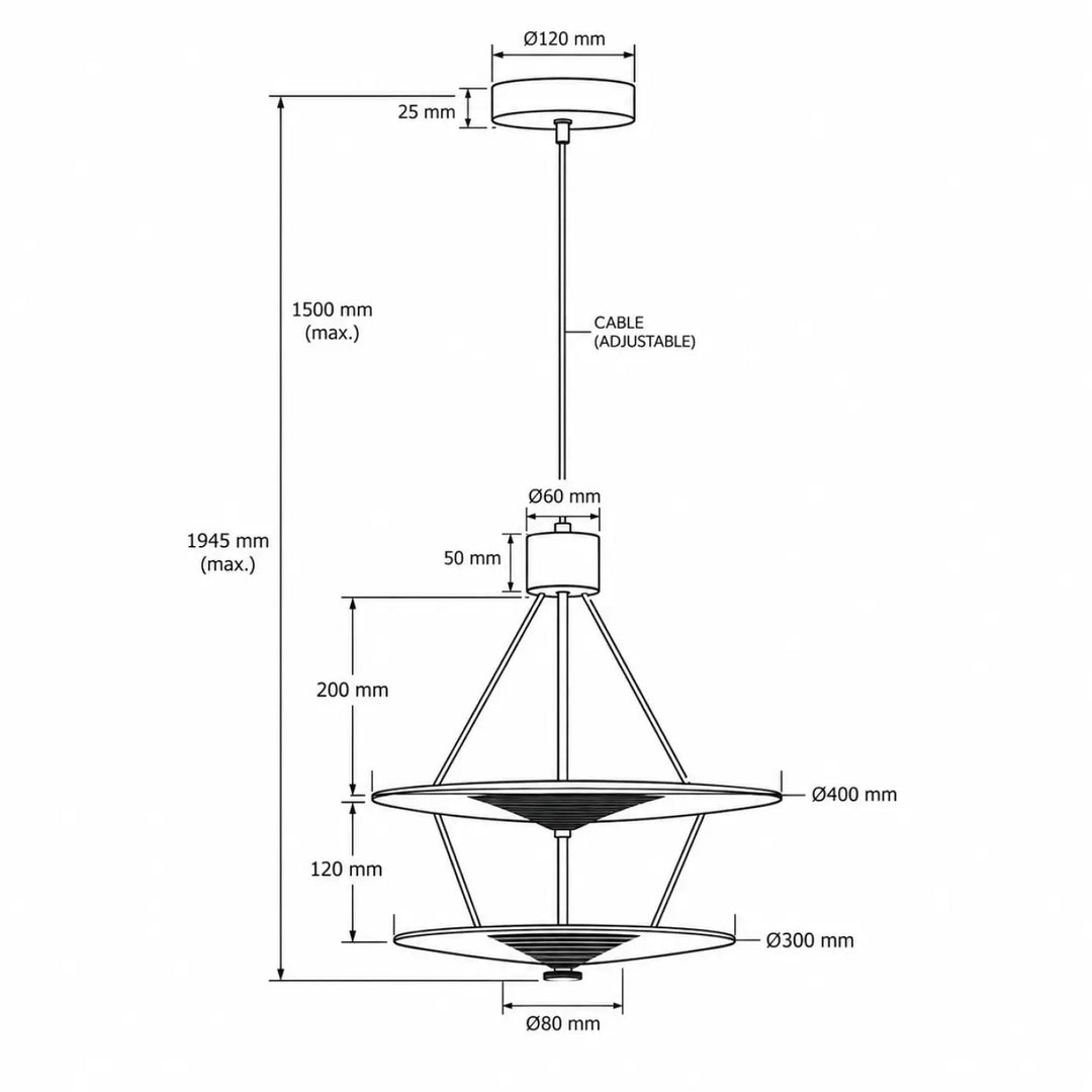 Suspension venise deux niveaux en métal noir avec câble ajustable et verre soufflé moderne pour éclairage intérieur