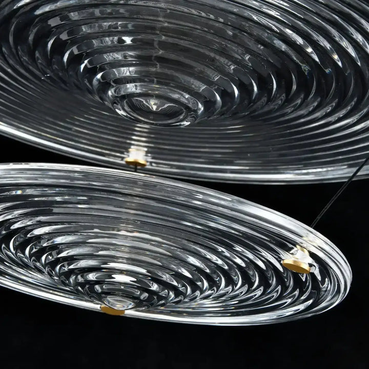 Suspension venise en verre soufflé clair avec motifs concentriques et finition dorée pour éclairage élégant