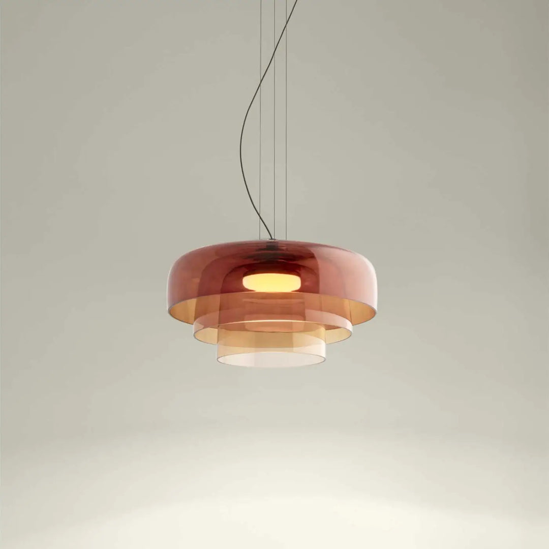 Suspension Levels 3 à trois abat-jour en verre ambré #couleur_orange