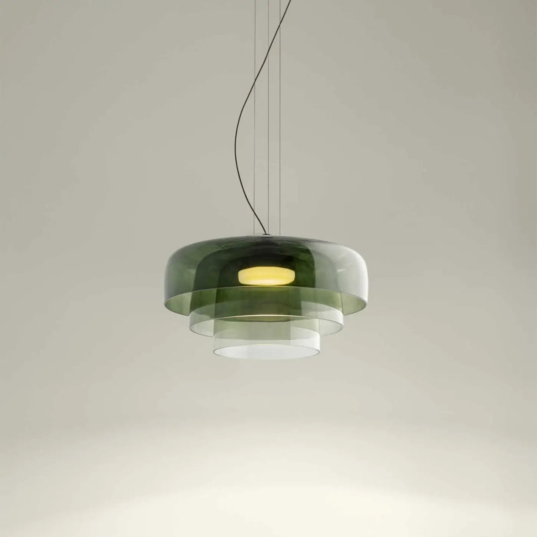 Suspension Levels 3 à trois abat-jour en verre vert #couleur_vert