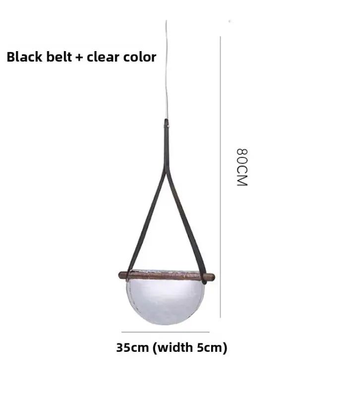 Suspension verre soufflé avec sangle cuir ambiance chic