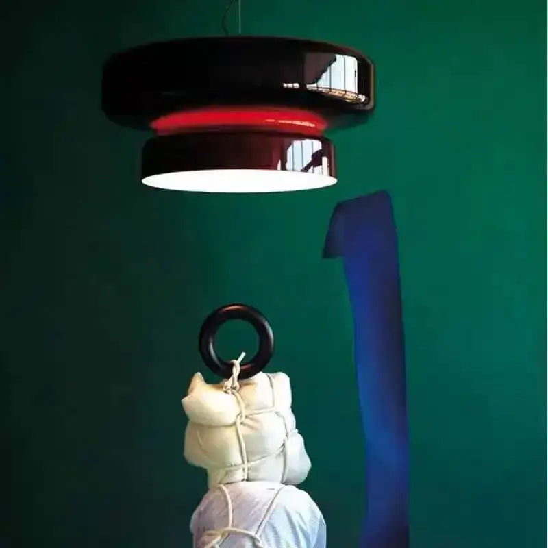 Suspension vintage double anneau en verre pour salle à manger

