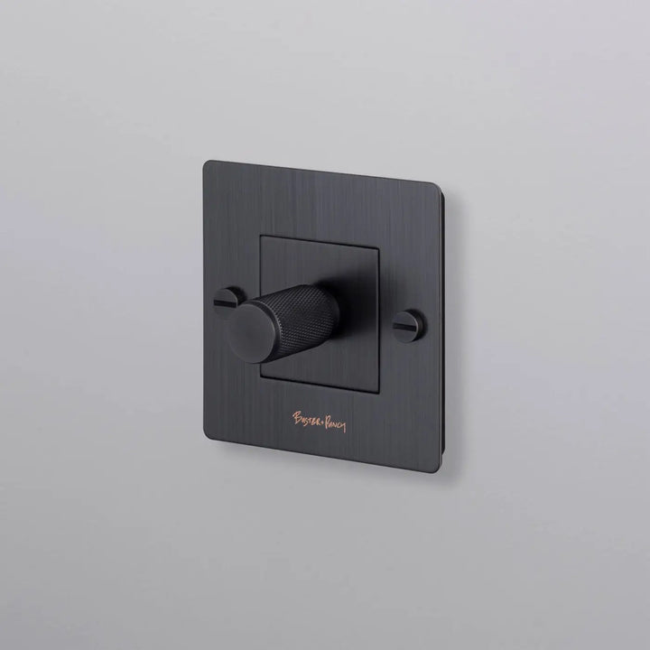 Variateur Dimmer à gravure quadrillée en bronze fumé avec logo #couleur_gris