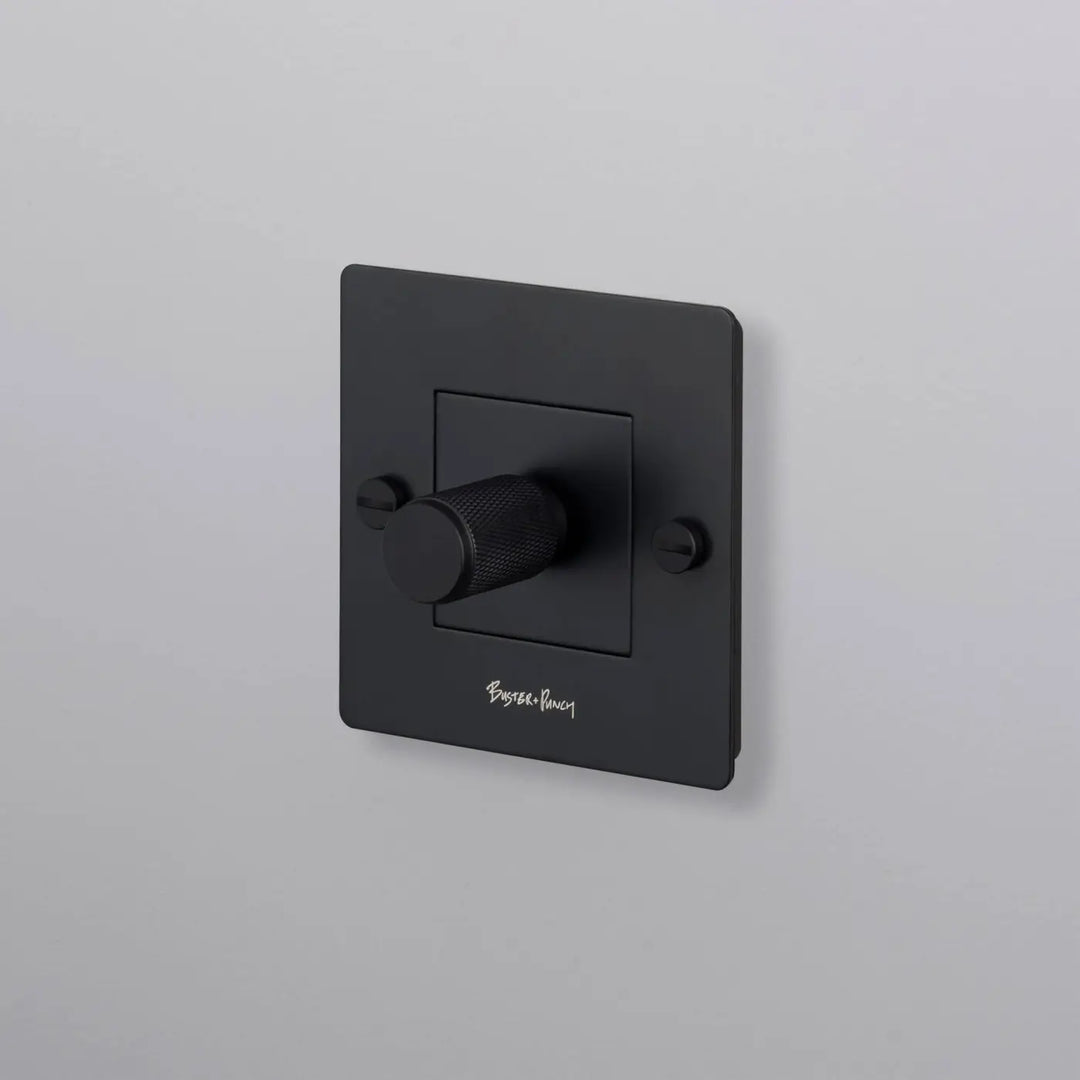 Variateur Dimmer à gravure quadrillée noir avec logo #couleur_noir