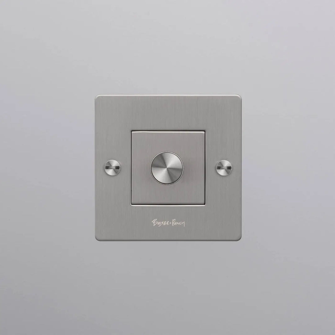 Variateur Dimmer à gravure quadrillée en acier avec logo #couleur_argent