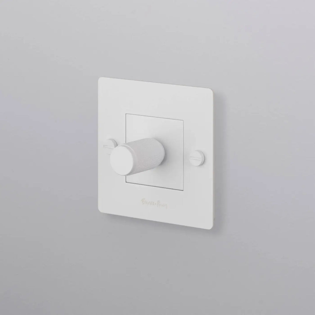 Variateur Dimmer à gravure quadrillée blanc avec logo #couleur_blanc