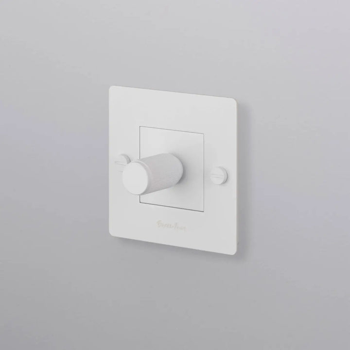 Variateur Dimmer à gravure quadrillée blanc avec logo #couleur_blanc