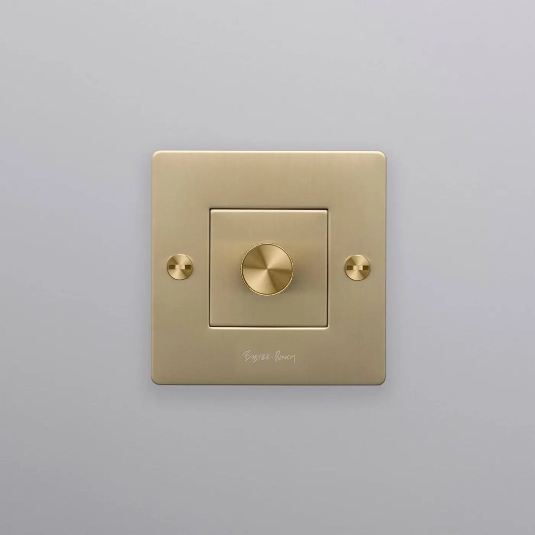 Variateur Dimmer à gravure quadrillée en laiton avec logo #couleur_dor