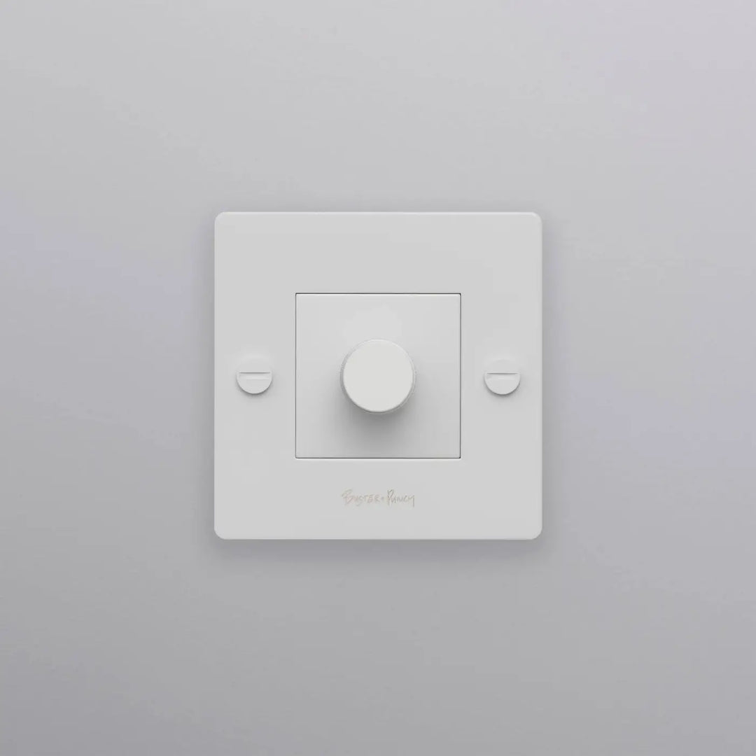 Variateur Dimmer à gravure quadrillée blanc avec logo #couleur_blanc
