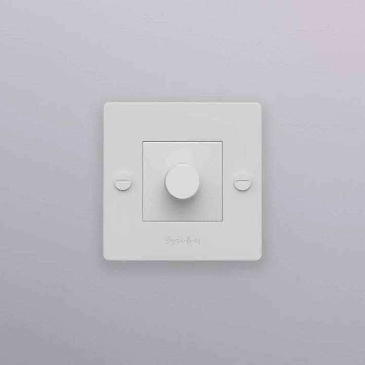 Variateur Dimmer à gravure quadrillée blanc avec logo #couleur_blanc