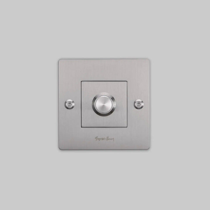 Variateur Dimmer à gravure alignée en acier avec logo #couleur_argent