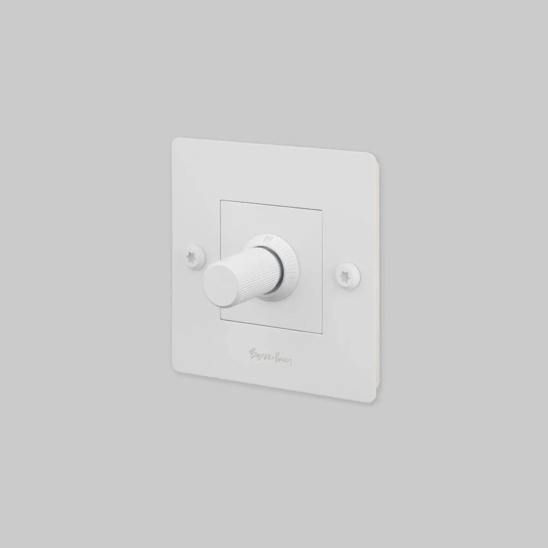 Variateur Dimmer à gravure alignée blanc avec logo #couleur_blanc