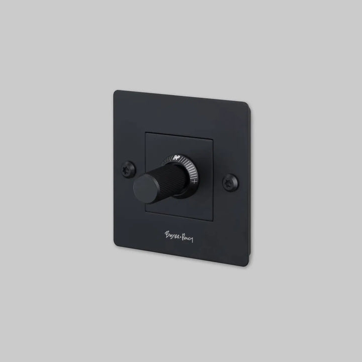 Variateur Dimmer à gravure alignée noir avec logo #couleur_noir