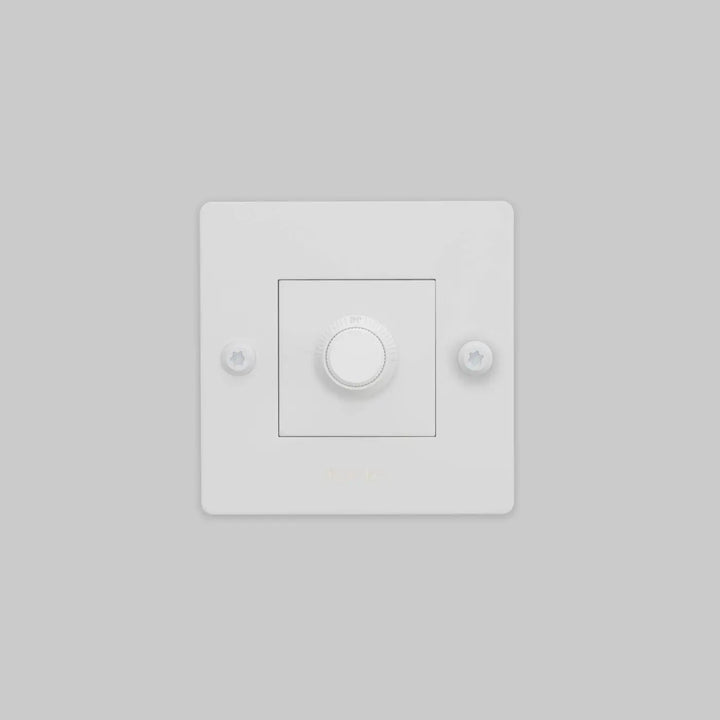 Variateur Dimmer à gravure alignée blanc avec logo #couleur_blanc