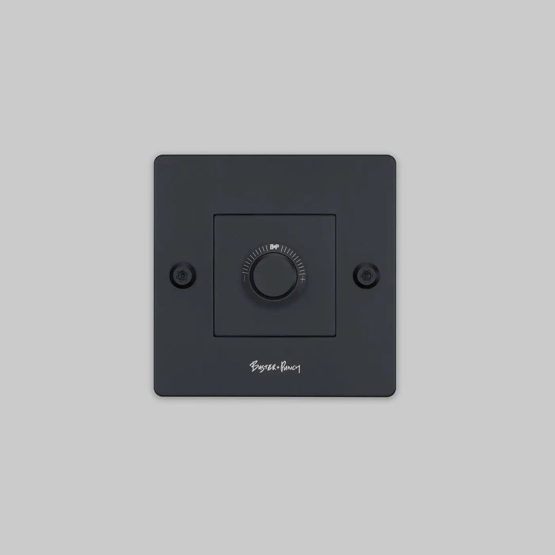 Variateur Dimmer à gravure alignée noir avec logo #couleur_noir