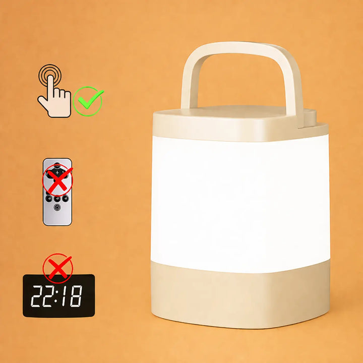 Veilleuse design moderne mallow lampe led portable crème avec poignée et commandes tactiles sans écran ni télécommande