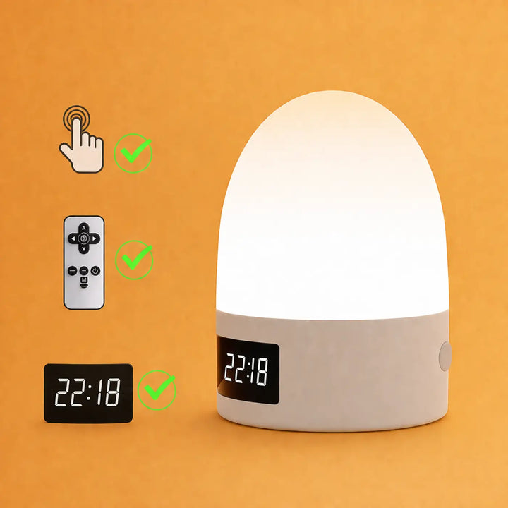 Veilleuse design moderne mallow blanche led œuf avec affichage horloge numérique intégrée sur socle