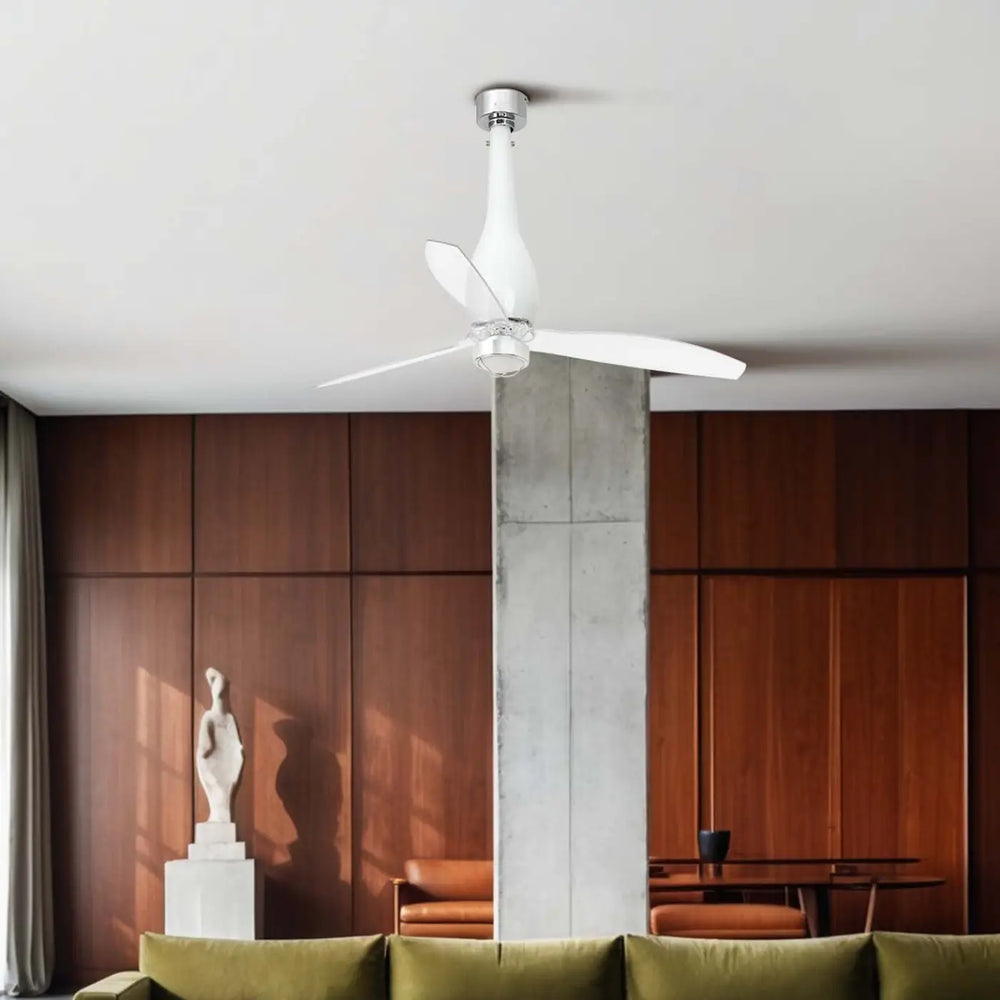 Ventilateur de plafond Eterfan blanc brillant avec lumière en situation
